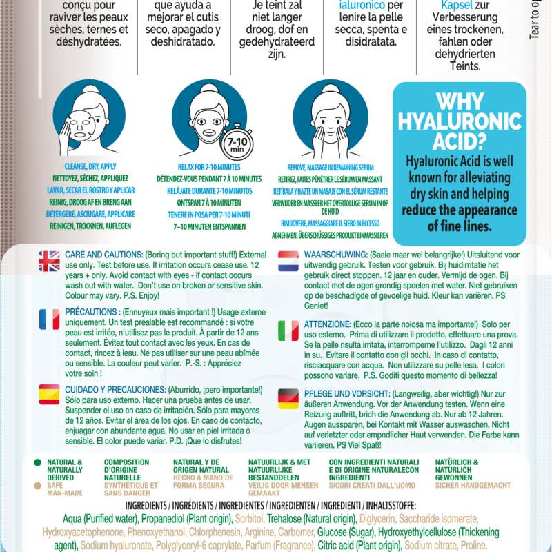 Masca tip șervețel cu Acid Hialuronic 7th Heaven - Hidratare Intensă și Efect Revitalizant