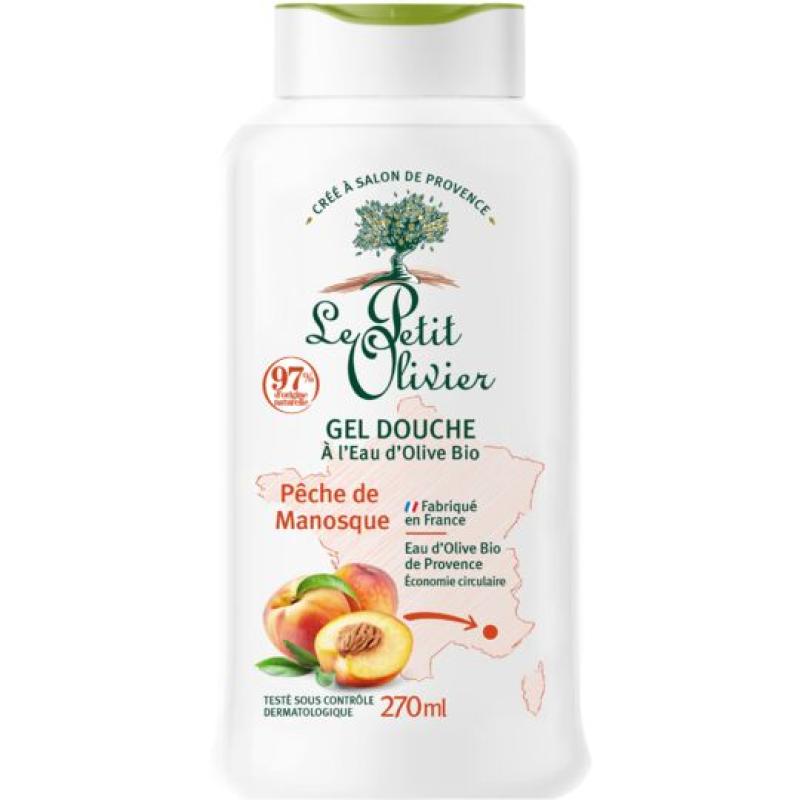 Gel de Duș Hidratant LE PETIT OLIVIER cu Apă de Măsline BIO și Piersică din Manosque, 270ml