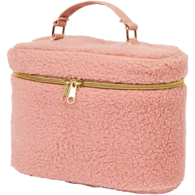 Geantă pentru cosmetice din țesătură bouclé – spațioasă, cu fermoar și mâner, diverse culori