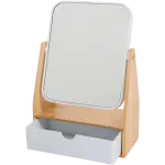 Oglindă de bambus cu organizator și lupă – înclinare reglabilă, depozitare practică