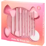 Set accesorii pentru machiaj 12 piese - pensule, burete, pufuri și oglindă, roz elegant