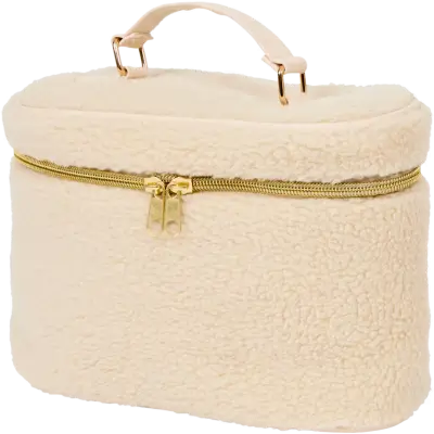 Geantă pentru cosmetice din țesătură bouclé – spațioasă, cu fermoar și mâner, diverse culori