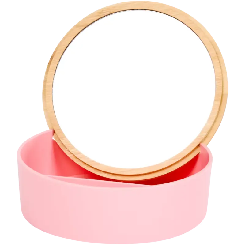 Organizator de machiaj cu oglindă și capac din bambus – compartimentat, design natural